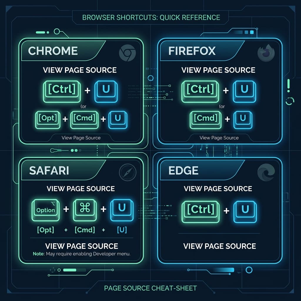 Browser Keyboard Shortcuts Cheat Sheet Card