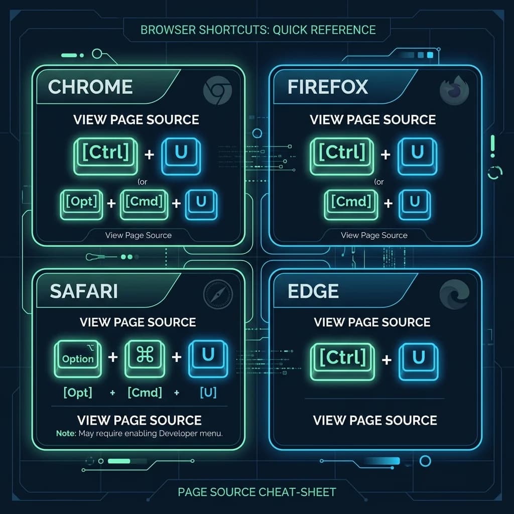 Browser Keyboard Shortcuts Cheat Sheet Card